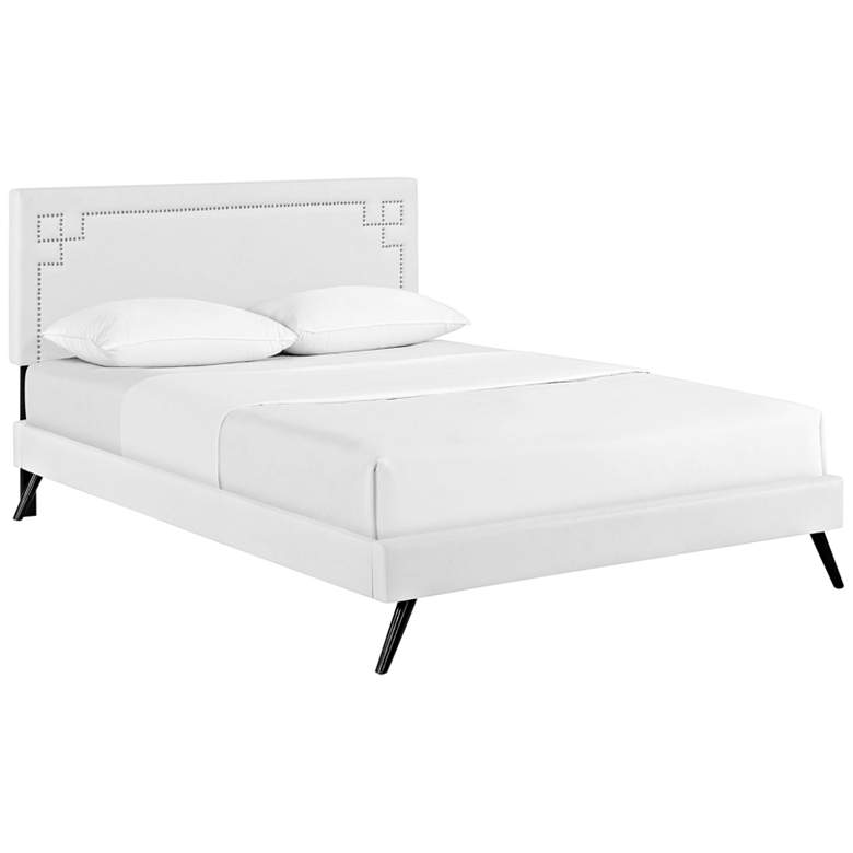 Image 1 Josie White Vinyl Full Platform Bed with Round Splayed Legs