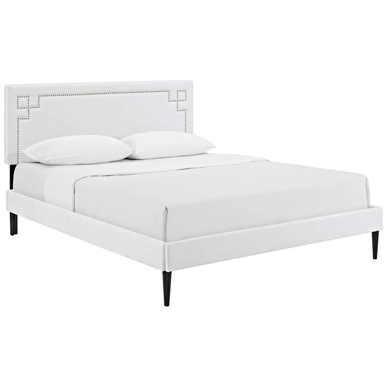 Image 1 Josie White Vinyl Full Platform Bed with Round Tapered Legs