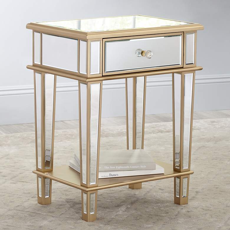 Image 1 Joslyn 1-Drawer Gold Mirrored End Table