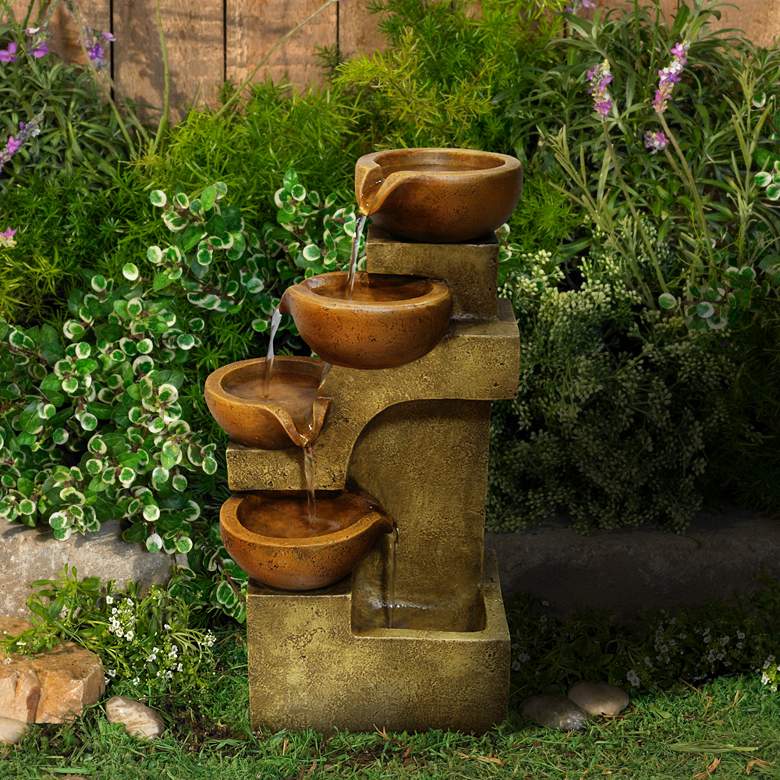 Image 1 Josselin 17" High Tiered Pots Rustic Table Fountain