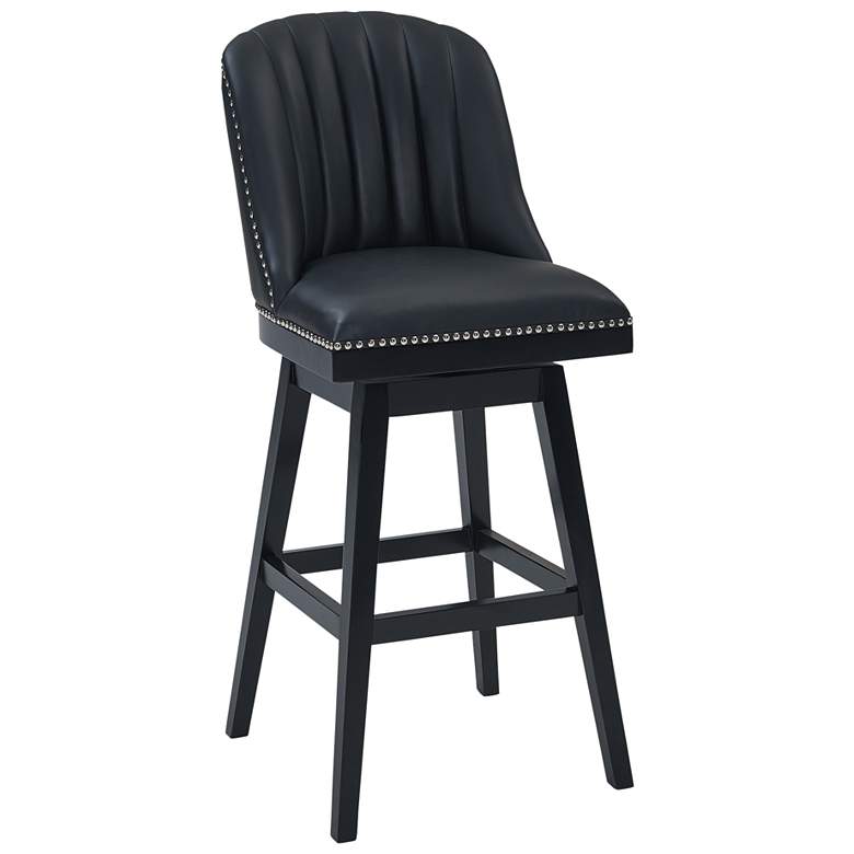 Image 1 Journey 27 in. Swivel Barstool in Black Wood Finish with Black Faux Leather