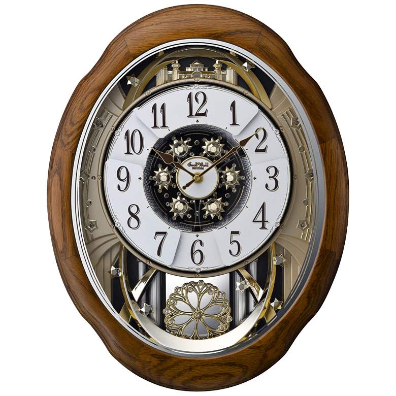 Image 1 Joyful Meditation Oak 21" High Musical Motion Wall Clock