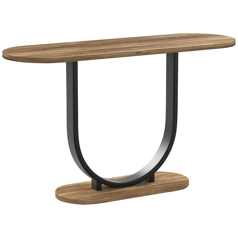 Image 2 Juantabo 47 1/4"W Rustic Oak Sand Black Oval Console Table