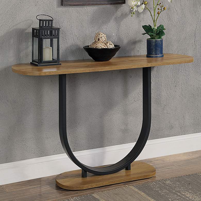 Image 1 Juantabo 47 1/4"W Rustic Oak Sand Black Oval Console Table