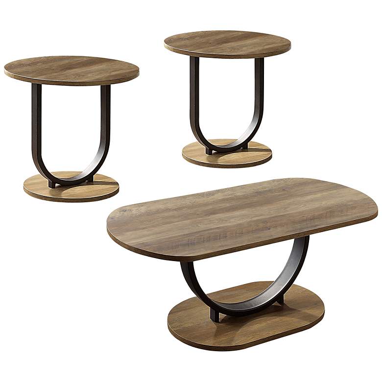 Image 2 Juantabo Rustic Oak and Sand Black 3-Piece Coffee Table Set