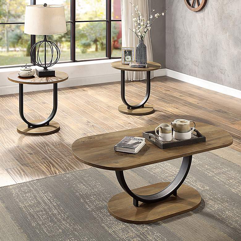 Image 1 Juantabo Rustic Oak and Sand Black 3-Piece Coffee Table Set