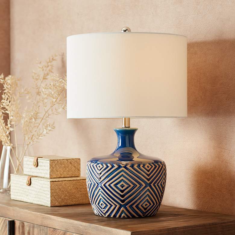 Image 1 Juaquin Diamonds Blue Ceramic Table Lamp