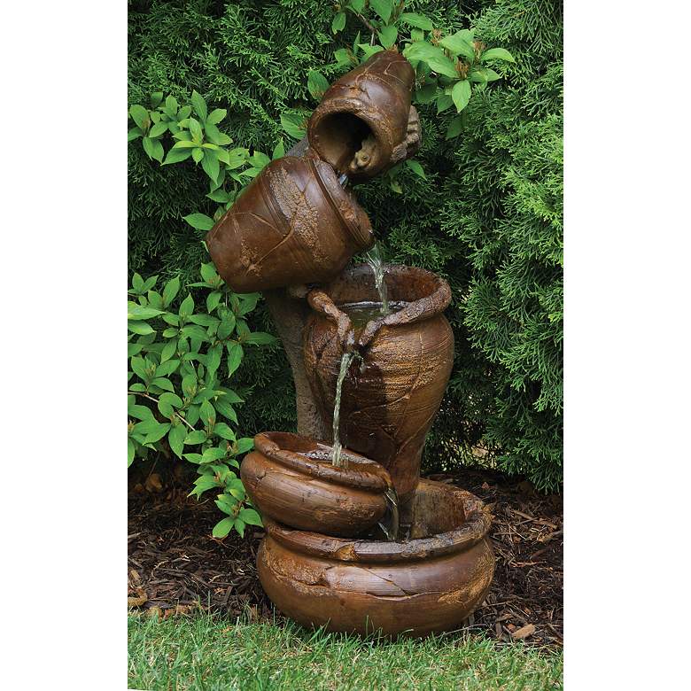 Image 1 Juggling Act 32 1/2 inch High Rustic Jugs Stone Garden Fountain