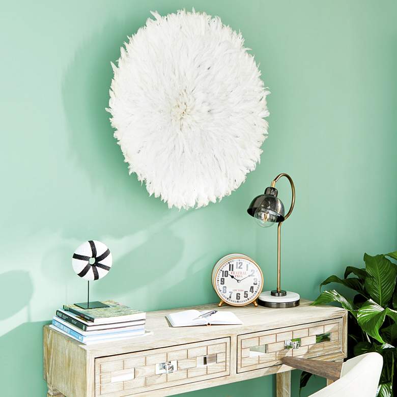 Image 1 Juju Hat 28" Round White Feather Wall Art