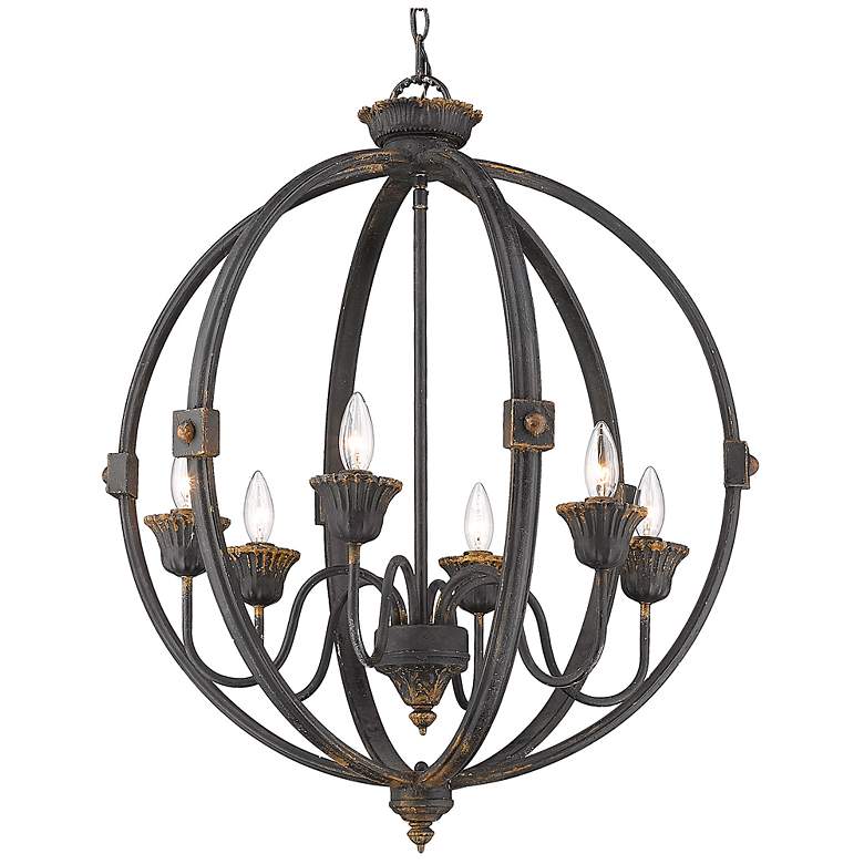 Image 1 Jules 25 1/2 inch Wide Antique Black Iron 6-Light Chandelier