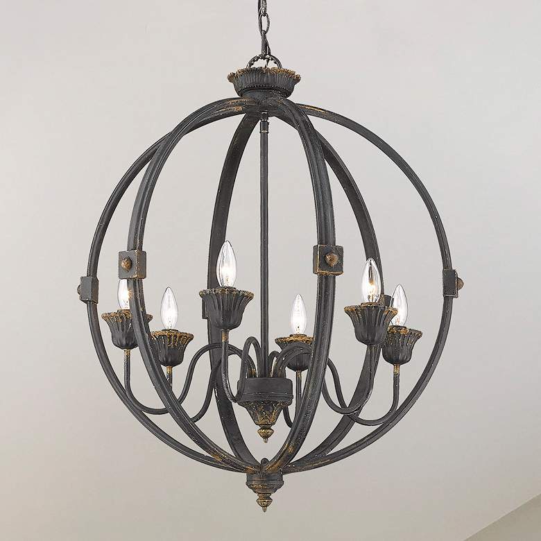 Image 1 Jules 25 1/2" Wide Antique Black Iron 6-Light Chandelier