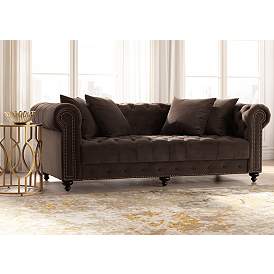 Image2 of Jules 90"W Chocolate Brown Velvet Tufted Chesterfield Sofa