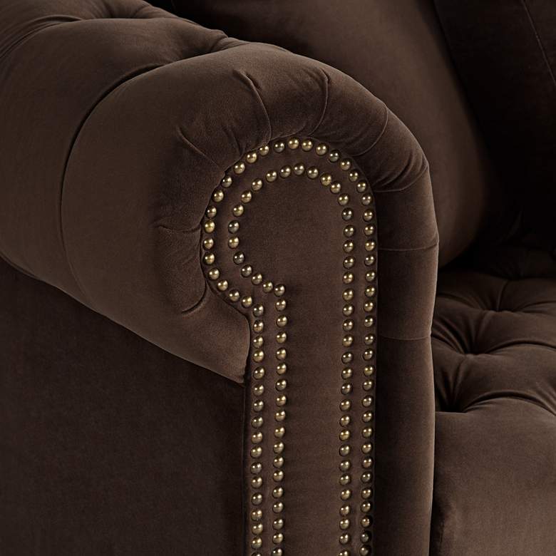 Image 5 Jules 90 inchW Chocolate Brown Velvet Tufted Chesterfield Sofa more views