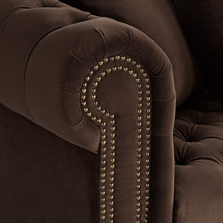 Image 5 Jules 90"W Chocolate Brown Velvet Tufted Chesterfield Sofa more views