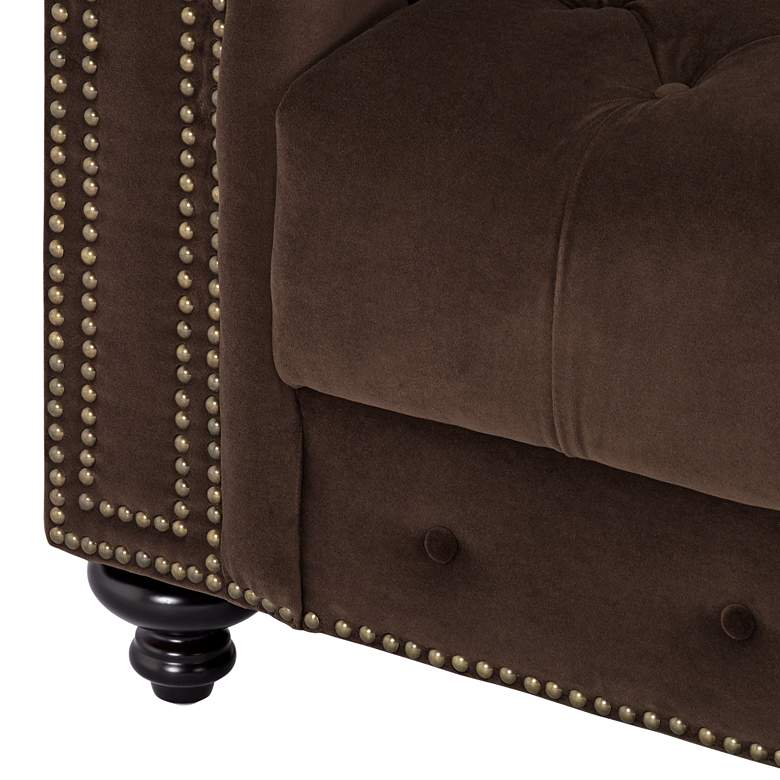 Image 6 Jules 90"W Chocolate Brown Velvet Tufted Chesterfield Sofa more views