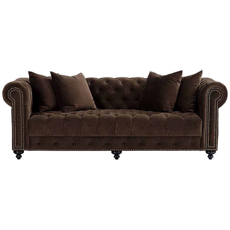 Jules 90&quot;W Chocolate Brown Velvet Tufted Chesterfield Sofa more views