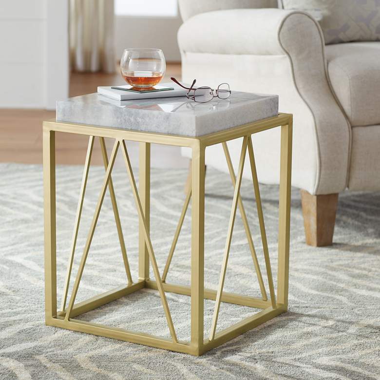 Image 1 Julia 15 1/2" Wide Gold and Marble Accent Table