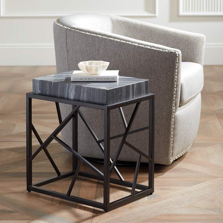 Image 1 Julia 20 inch Wide Black and Marble Accent Table