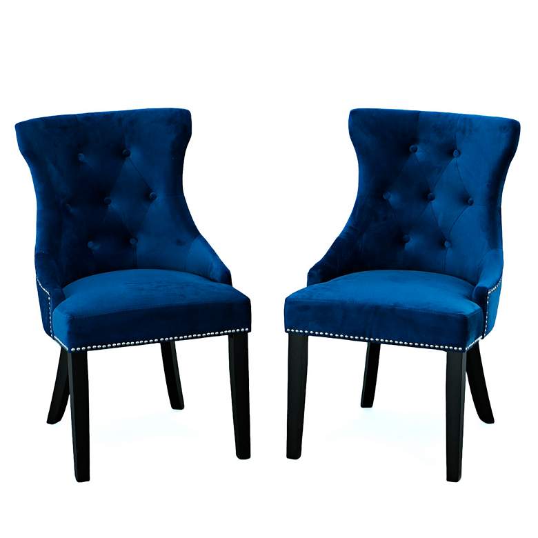 Image 6 Julia Blue Velvet Fabric Tufted Dining Chair more views