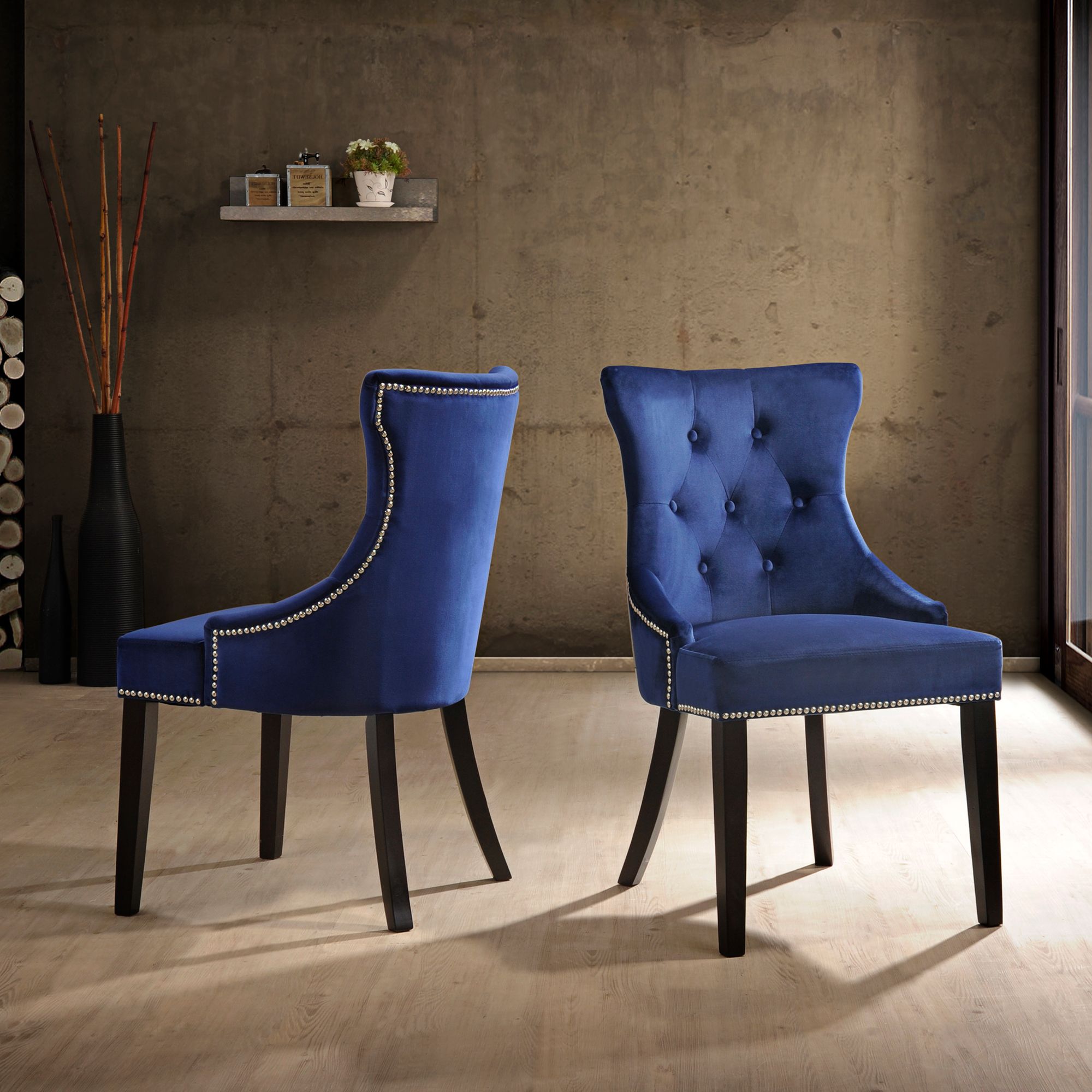 Julia Blue Velvet Fabric Tufted Dining Chair in scene