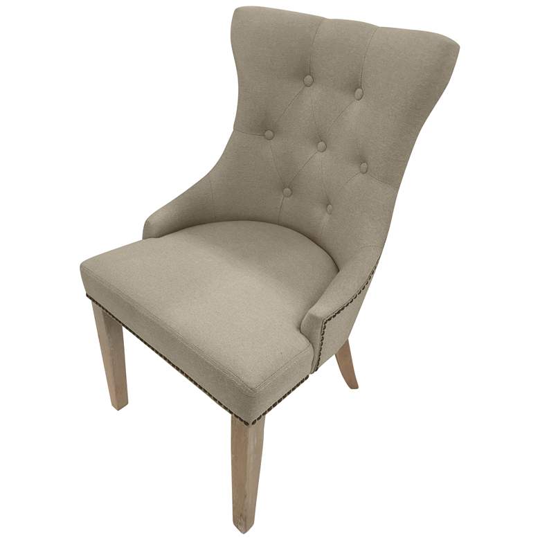 Image 1 Julia Linen Upholstered Driftwood Tufted Back Upholstered Chair Set of 2