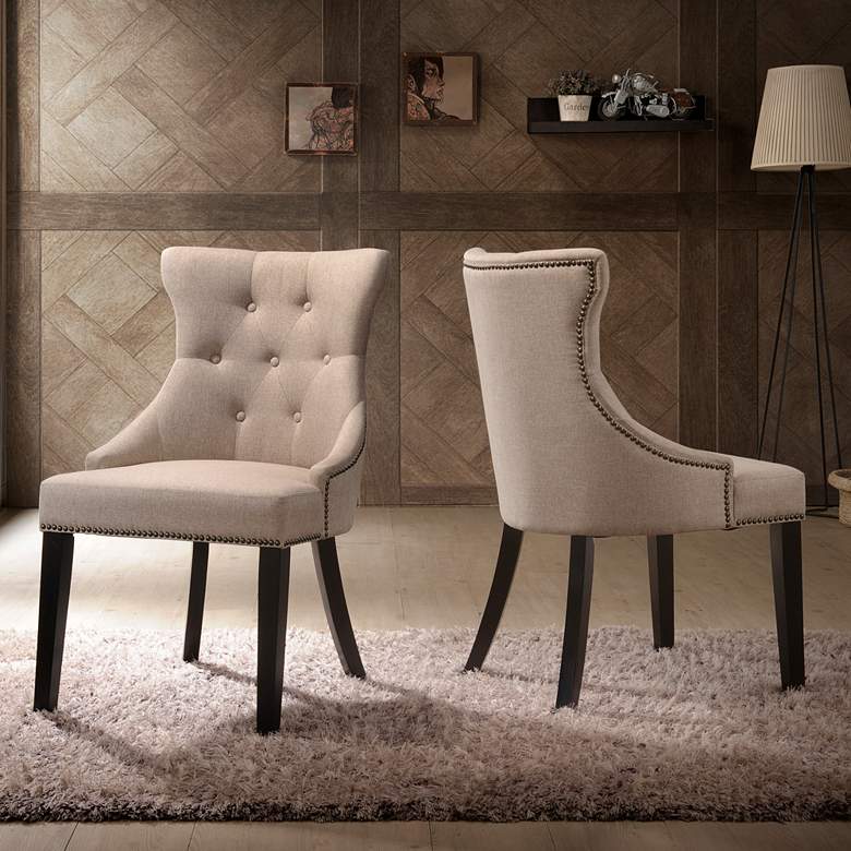 Image 1 Julia Linen Velvet Fabric Tufted Dining Chair