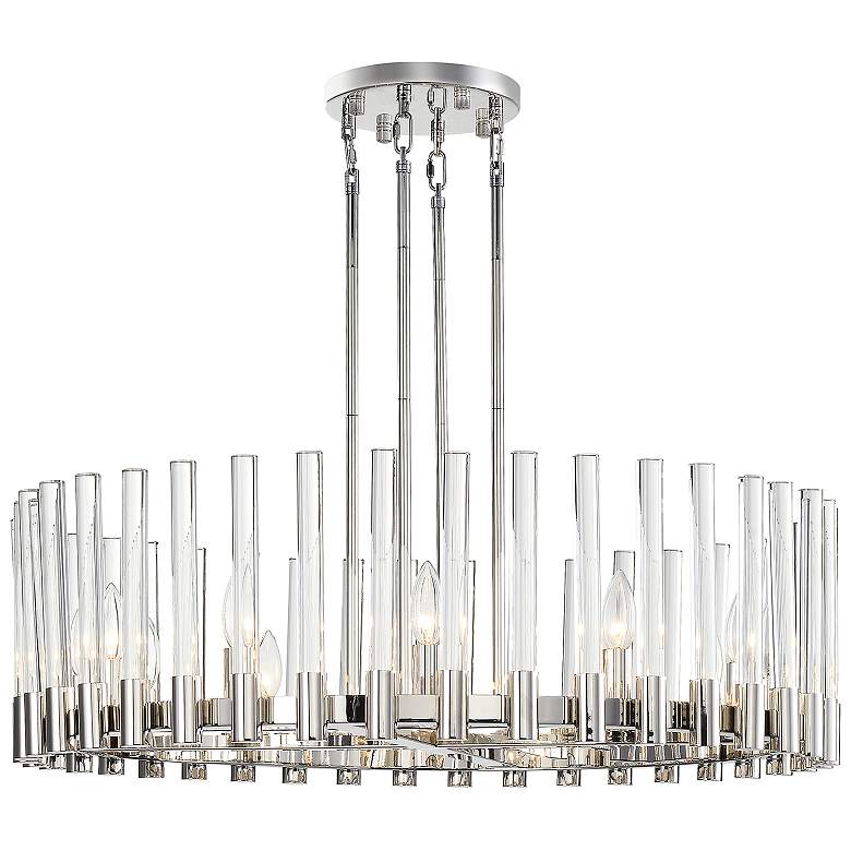 Image 1 Julian 12-Light 32 Inch Round Polished Nickel Wheel Styled Glass Chandelier