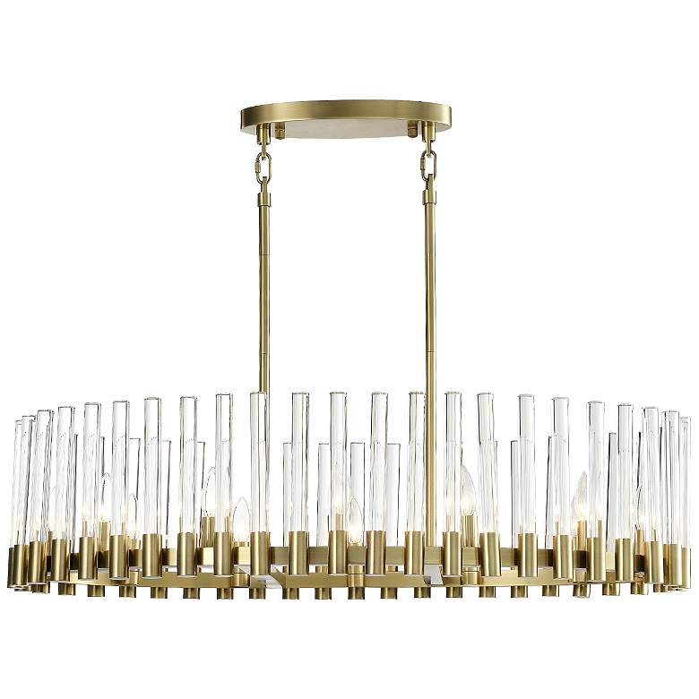 Image 1 Julian 12-Light 40 Inch Oval Aged Brass Linear Glass Chandelier