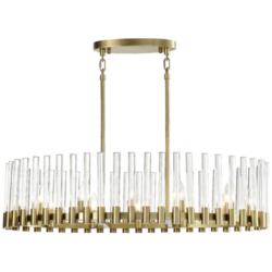 Julian 12-Light 40 Inch Oval Aged Brass Linear Glass Chandelier