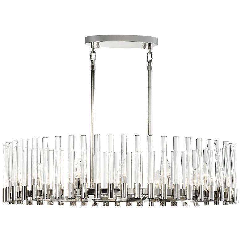 Image 1 Julian 12-Light 40 Inch Oval Polished Nickel Linear Glass Chandelier