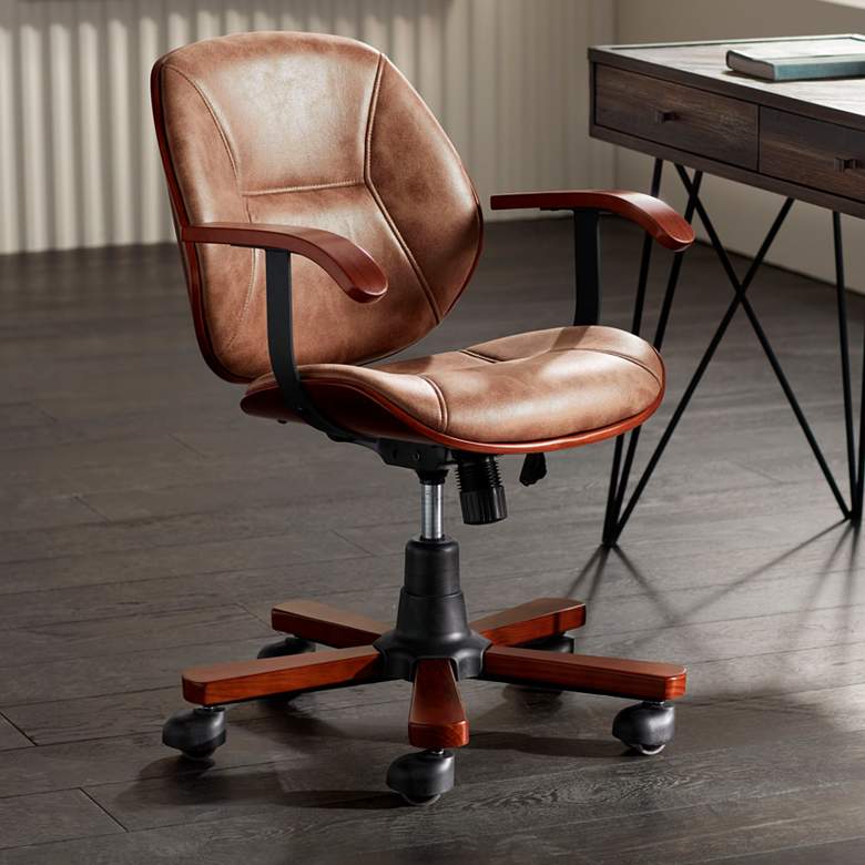 Image 1 Julian Walnut Veneer and Steel Adjustable Swivel Office Chair