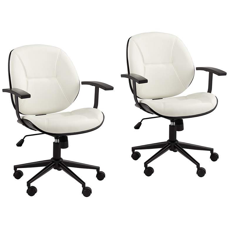 Image 3 Julian White Fabric Adjustable Swivel Office Chairs Set of 2