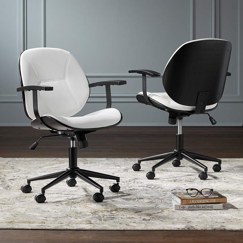 Image 2 Julian White Fabric Adjustable Swivel Office Chairs Set of 2
