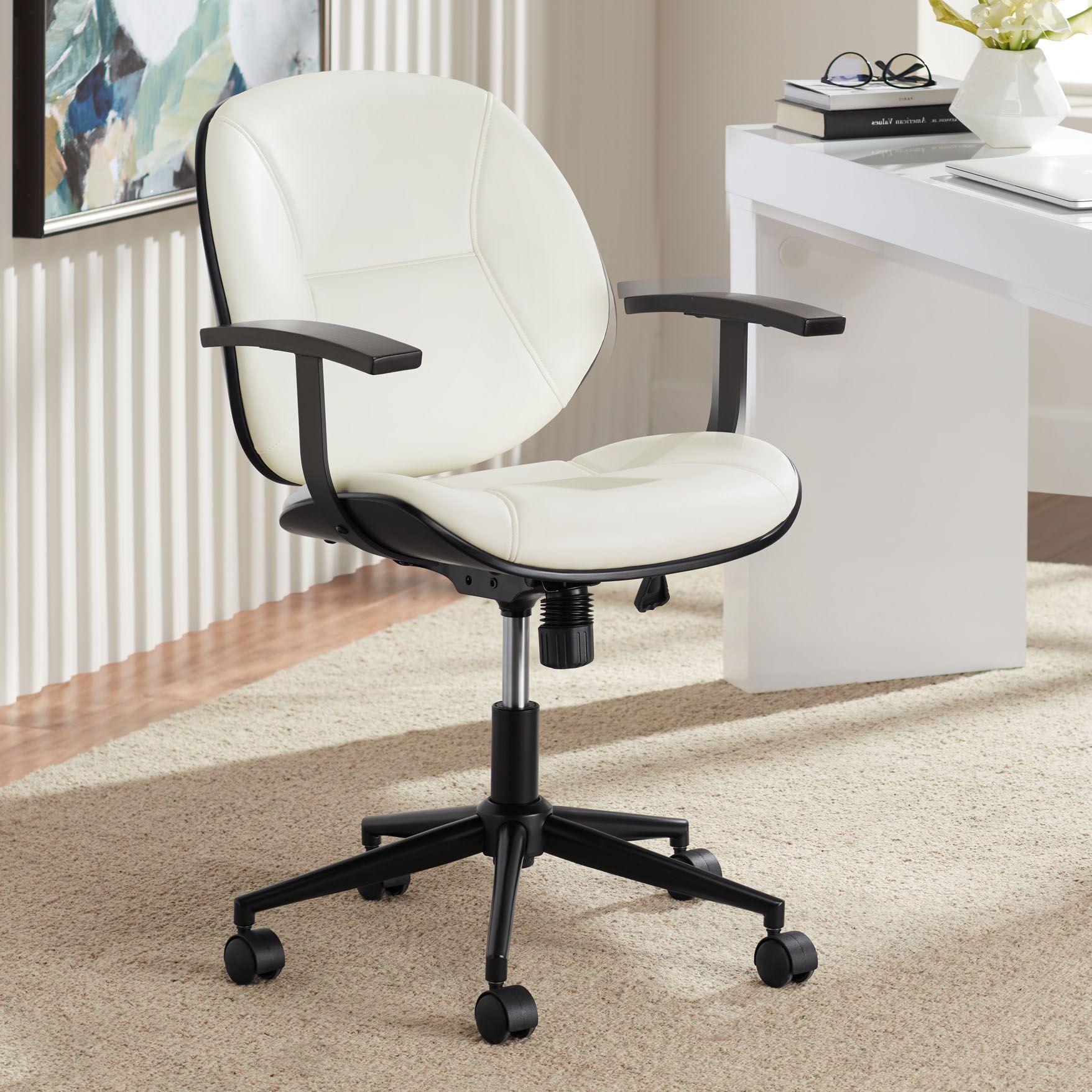 Julian White Fabric Adjustable Swivel Office Chairs Set of 2 in scene