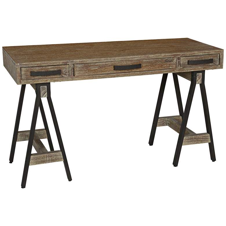 Image 1 Juliana 52 inch Wide Distressed Wood 3-Drawer Trestle Table Desk