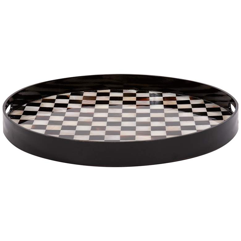 Image 1 Julianna 19 3/4 inch Wide Round Black Horn and Shell Tiled Tray