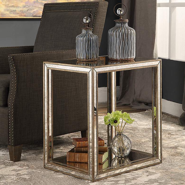 Image 1 Julie 22" Wide Burnished Antique Gold Mirrored End Table