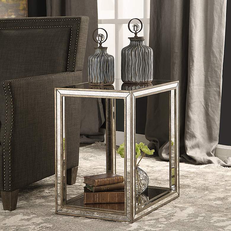 Image 3 Julie 22" Wide Burnished Antique Gold Mirrored End Table more views