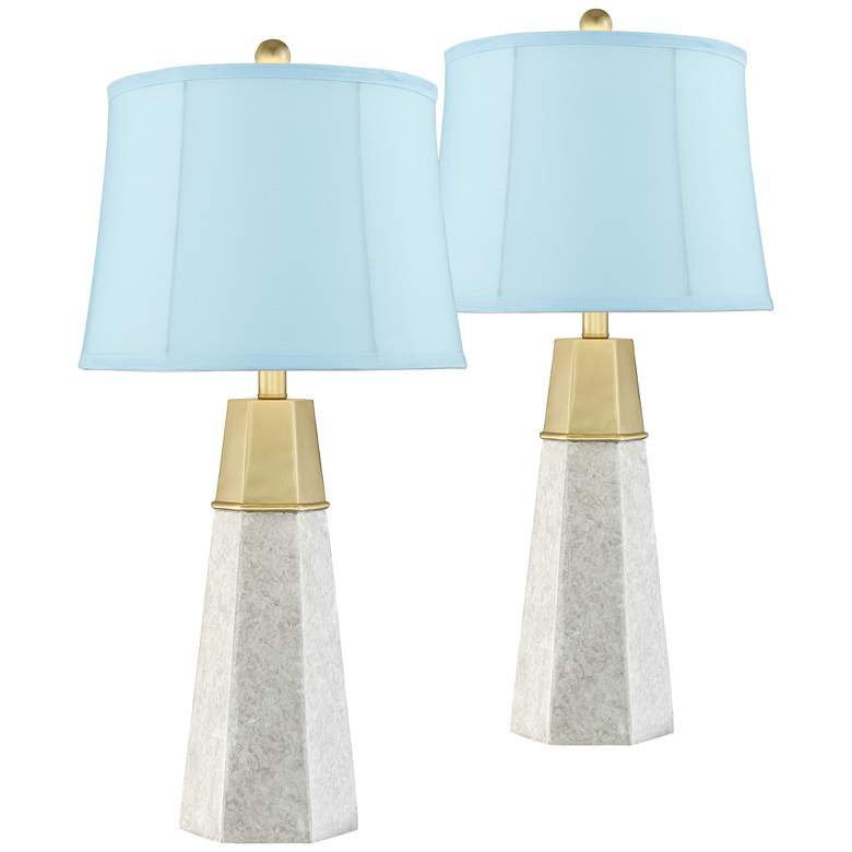 Image 1 Julie Tapered Column Blue Softback Table Lamps Set of 2