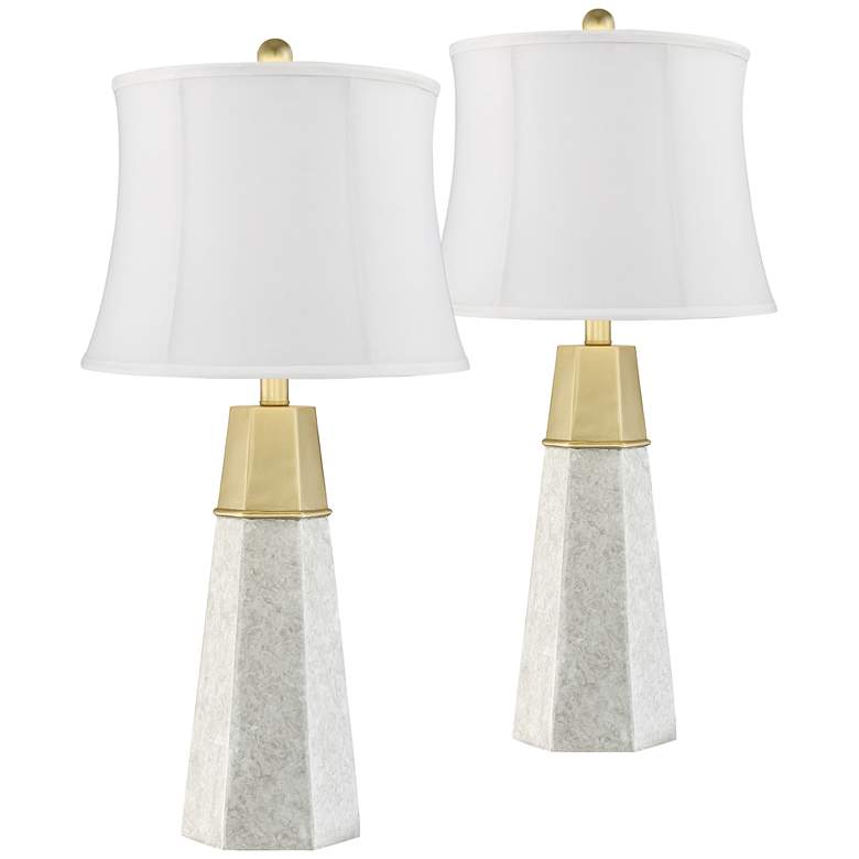 Image 1 Julie Tapered Column White Shade Table Lamps Set of 2