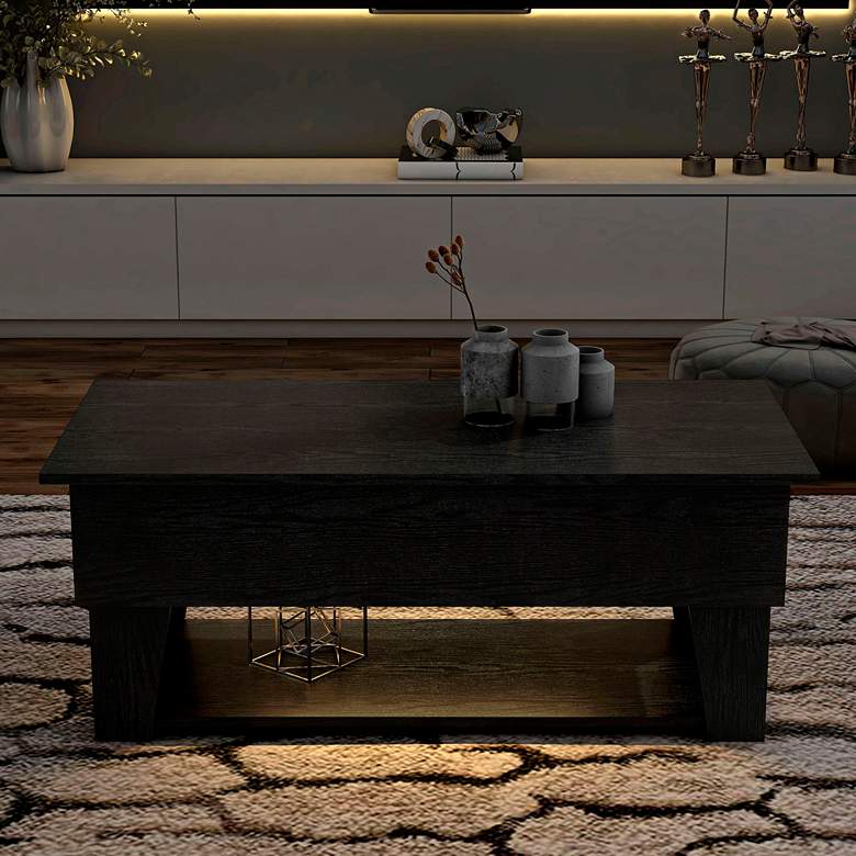 Image 1 Julieta 39 1/4"W Black Lifted-Top Coffee Table w/ LED Lights