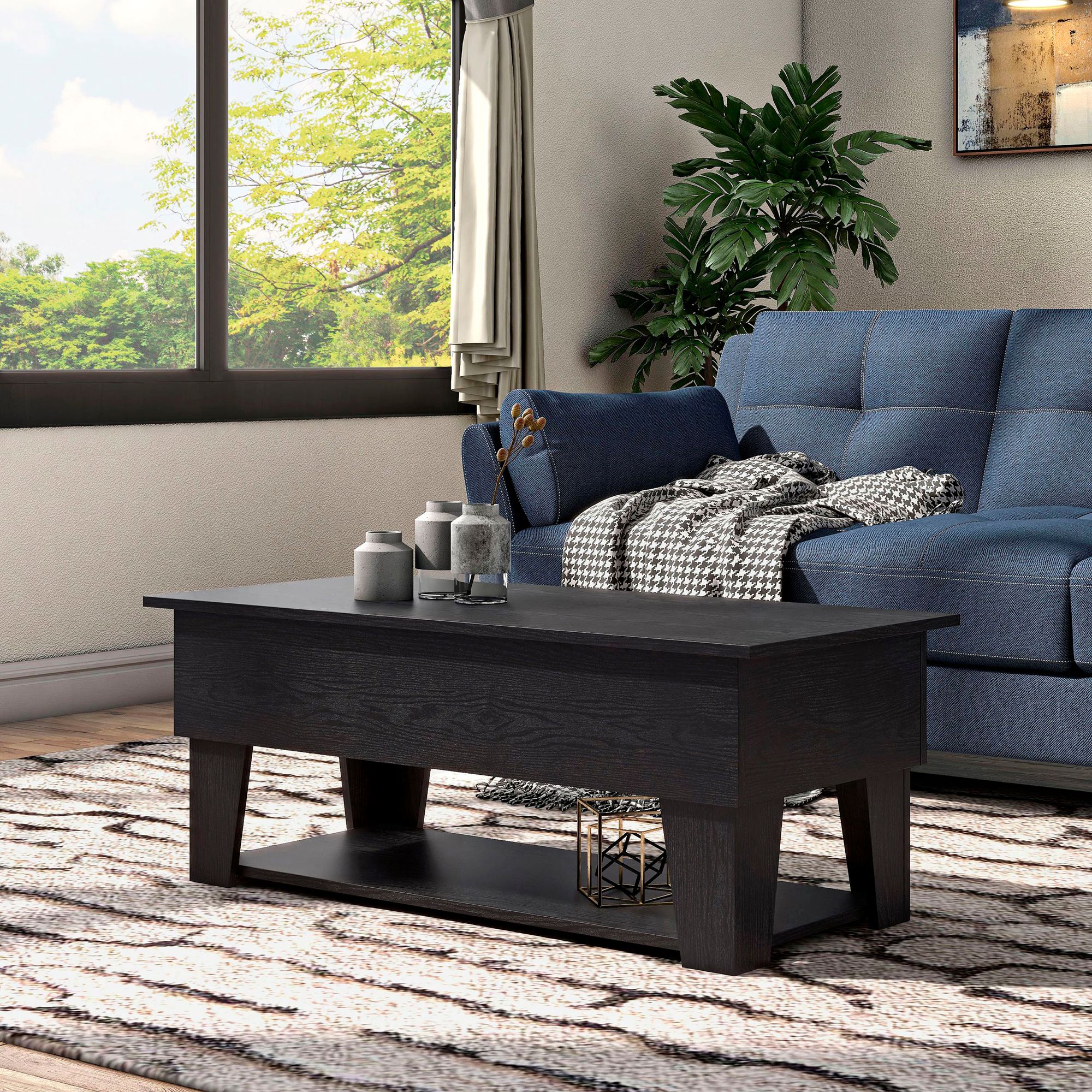 Julieta 39 1/4"W Black Lifted-Top Coffee Table w/ LED Lights