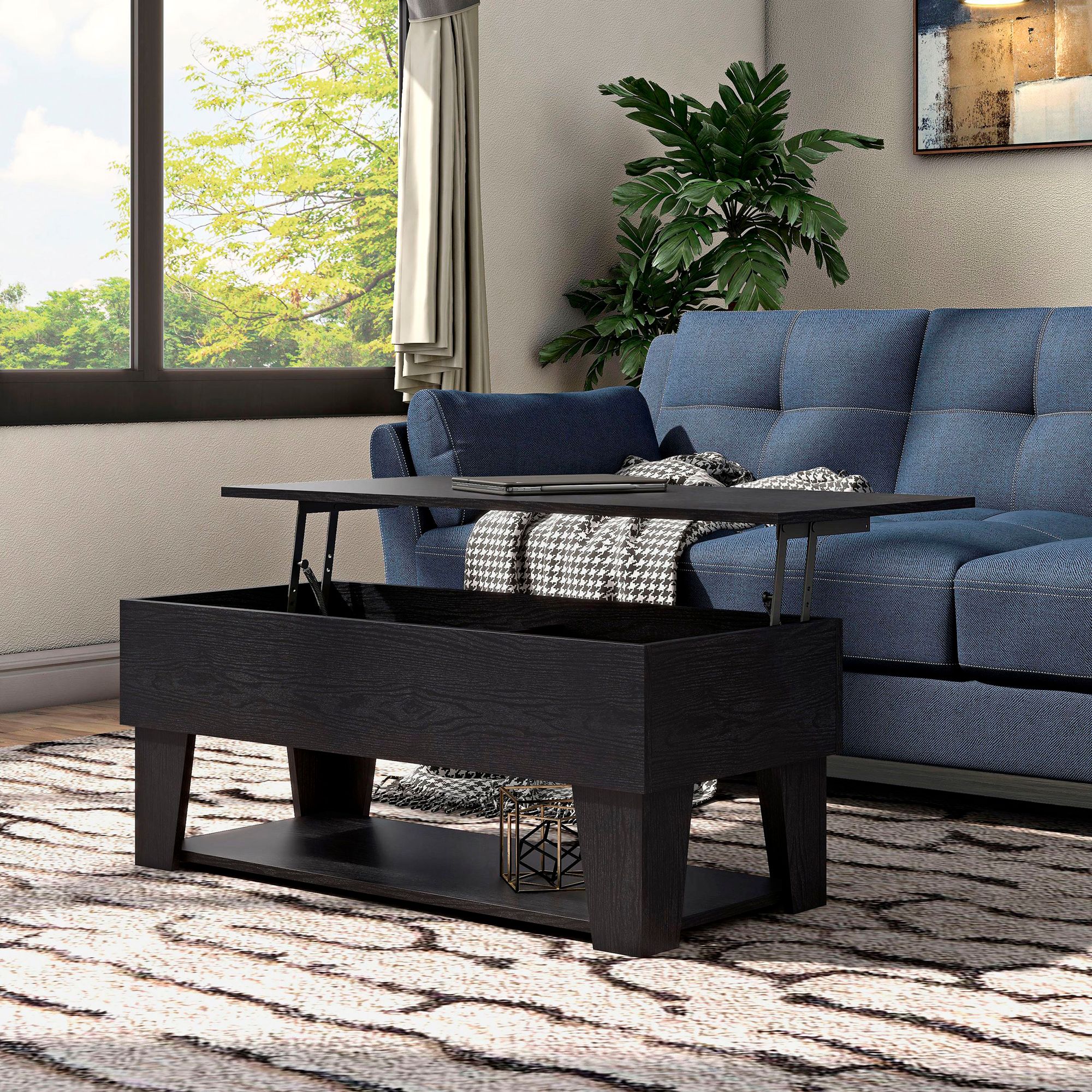 Julieta 39 1/4"W Black Lifted-Top Coffee Table w/ LED Lights