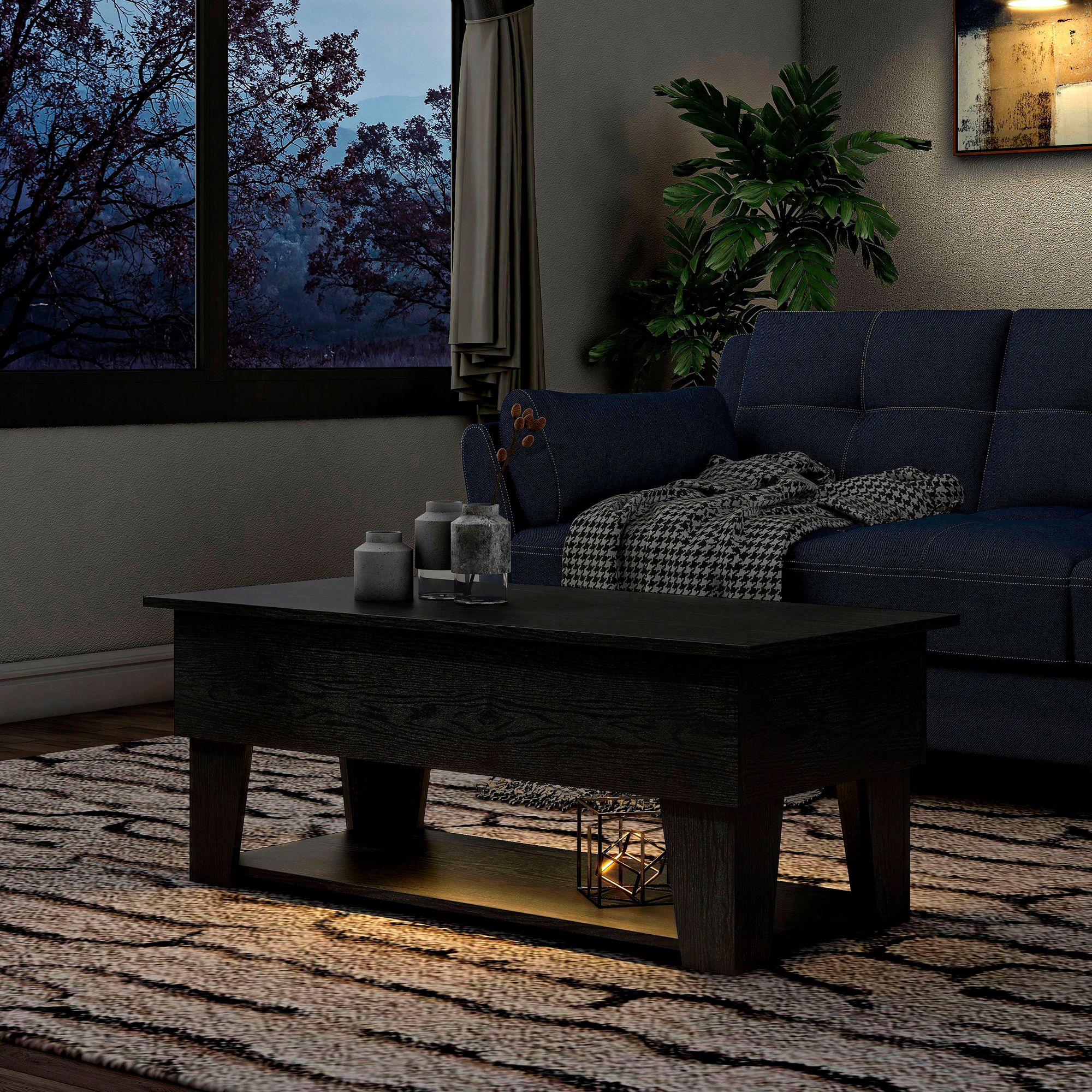 Julieta 39 1/4"W Black Lifted-Top Coffee Table w/ LED Lights