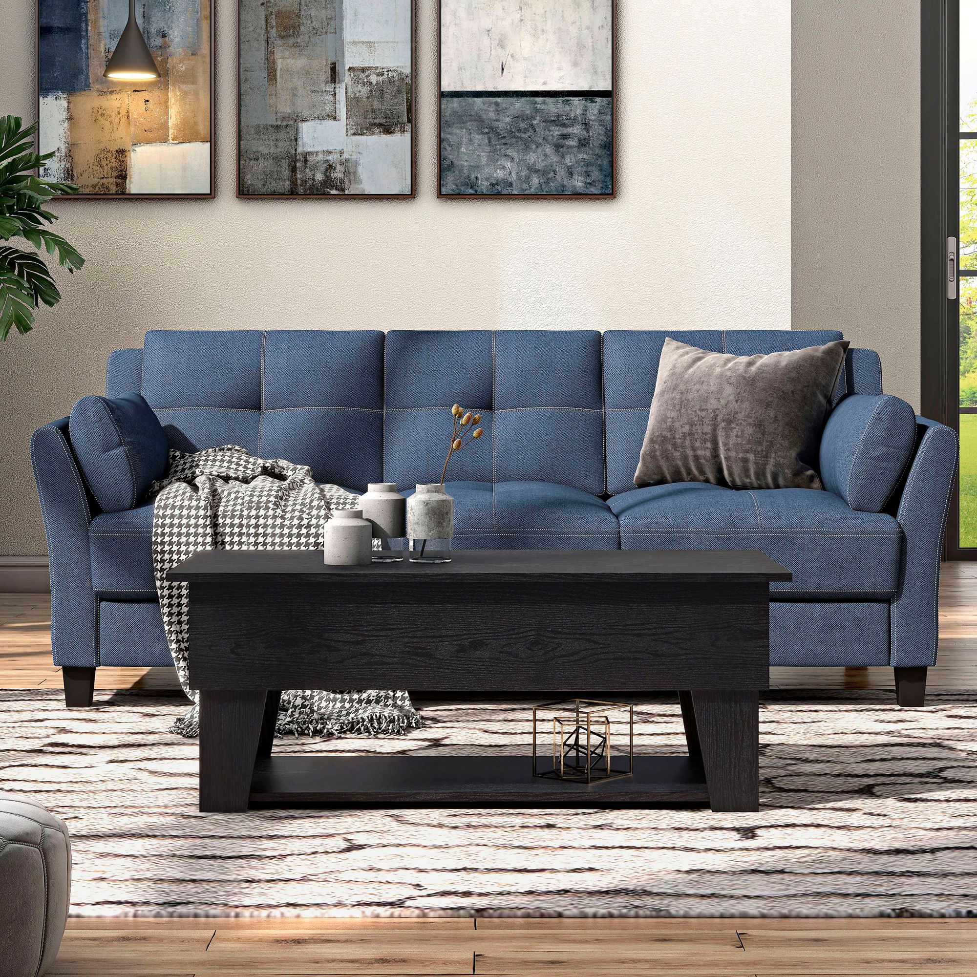 Julieta 39 1/4"W Black Lifted-Top Coffee Table w/ LED Lights