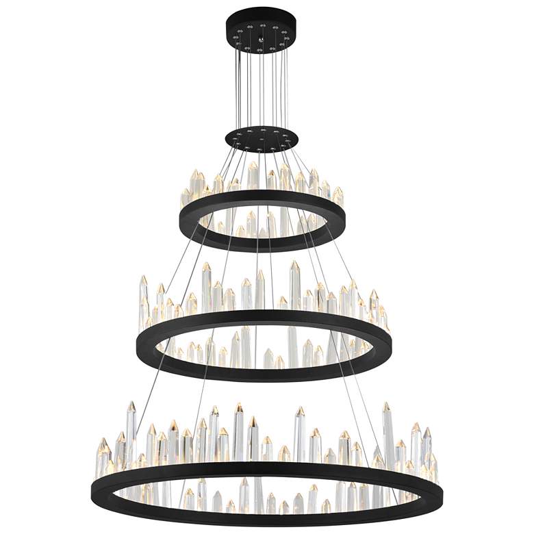 Image 1 Juliette 42"W Black LED Three-Tier Crystal Ring Chandelier