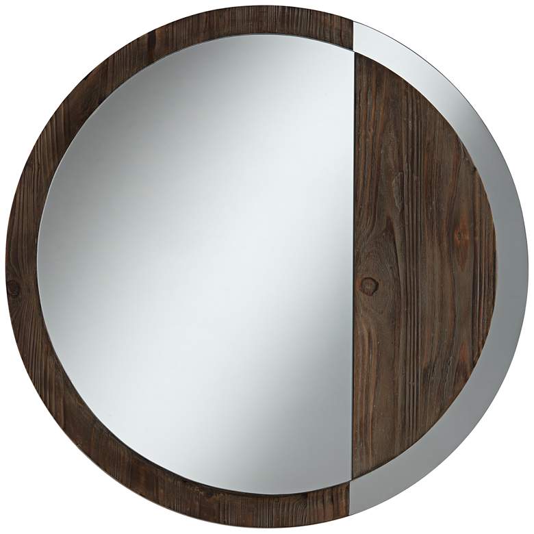 Image 2 Julimar Brown Wood 34 inch Round Wall Mirror