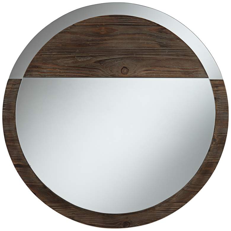 Image 4 Julimar Brown Wood 34" Round Wall Mirror more views