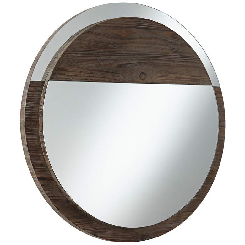 Image 6 Julimar Brown Wood 34" Round Wall Mirror more views
