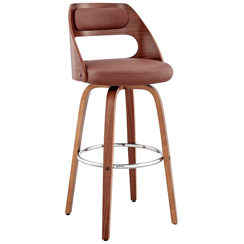 Image 1 Julius 26 in. Barstool in Walnut Finish with Brown Faux Leather